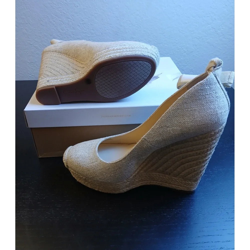 Jessica Simpson JS-ZEXIE Natural Two Tone Canvas Wedge Espadrille Pumps 9M